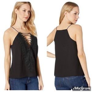 WAYF Black Poise Lace Trim Halter Camisole Size Md